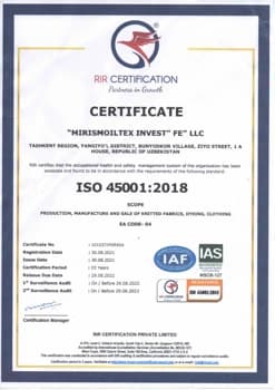 Скан сертификата: ISO 45001:2018